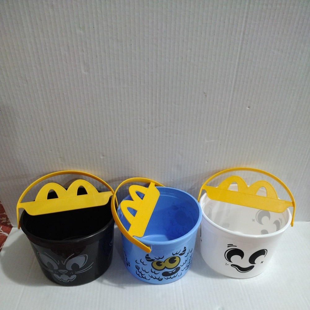 Mcdonald's Boo Bucket 2025 White & Black 2024 Blue Lot of 3 NO STICKERS